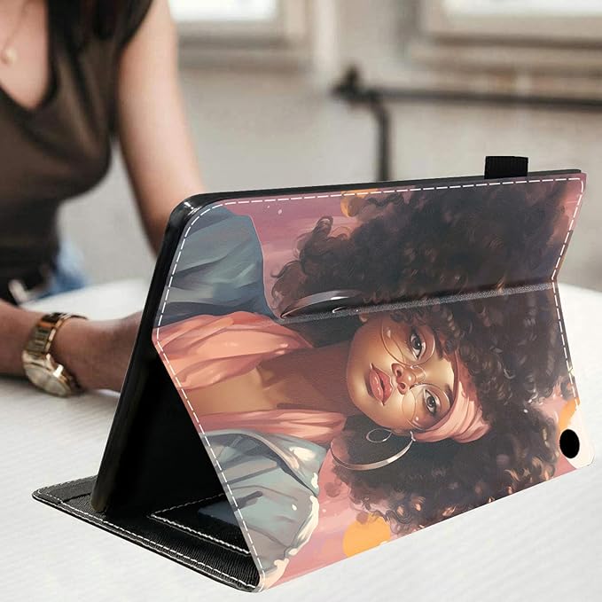 Case for All-New Amazon Kindle Fire HD 10 &amp 10 Plus Tablet (13th/11th Generation 2023/2021 Release) 10.1 - Premium PU Leather Stand Cover with Smart Auto Wake African American Girl
