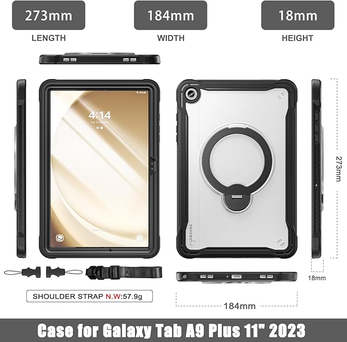 Lunivop Compatible with Samsung Galaxy Tab A11 Plus Case 11 Inch with 360° Rotating Aluminium Stan Stand Built-in 9H+ Hardness Screen Protector Military - Grade Tablet Cover for A11+ Plus Black
