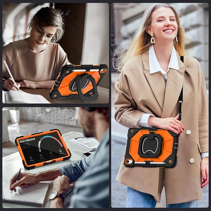 Case for iPad (A16) 11th Generation 11 Inch (2025) /iPad 10th Generation 10.9 Inch (2022) with Screen Protector/Rotating StandMilitary Grade Shockproof i Pad Case 10th GenerationOrange