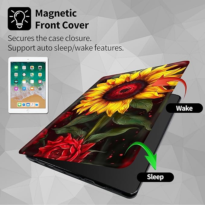 Case for Samsung Galaxy Tab S9 Plus/X810/X816B/X818U/S9 FE Plus 12.4inch Sunflowers Theme 360 Degree Rotating Stand Smart Protective Cover for Samsung S9 Plus Tablet