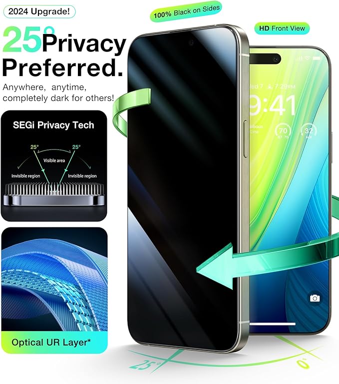 UltraGlass Ultra TOP 9H+ Glass for iPhone 14 Pro Max Privacy Screen Protector [Invisible Privacy Armor] Screen Protector 14 Pro Max Tempered Full Coverage &amp Longest Durable 2 Packs
