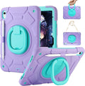 for iPad (A16) 11th Generation case 11''(2025)/10th Generation case 10.9''(2022)360°Rotatable Stand with [Pencil Holder&ampShoulder Strap] Heavy Duty Shockproof Case (Light Purple+Mint Green)
