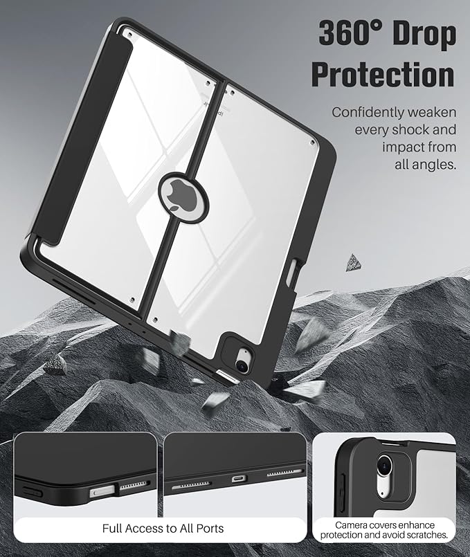 MoKo for iPad Air 13-Inch Case (M4/M3/M2) 2026/2025/2024 with Pencil Holder Heavy Duty 13 Inch iPad Air Case with Screen Protector Clear Back Lens Protector Multi-Angle Magnetic Stand Black