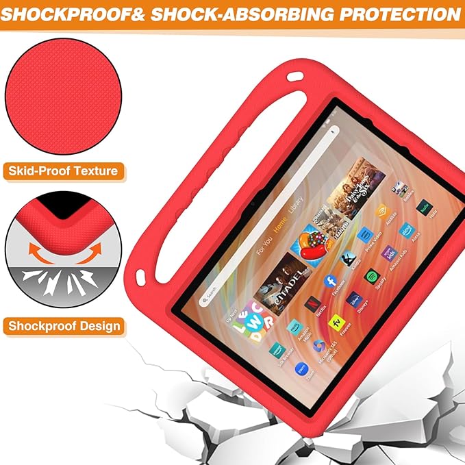 Dteck Kids Case for Fire HD 10 &amp HD 10 Plus Tablet(13th/11th Generation 2023/2021 Release)Lightweight Shockproof Kid-Proof Cover with Handle Stand for Kindle Fire HD 10 Kids Tablet 2023 2021 Re