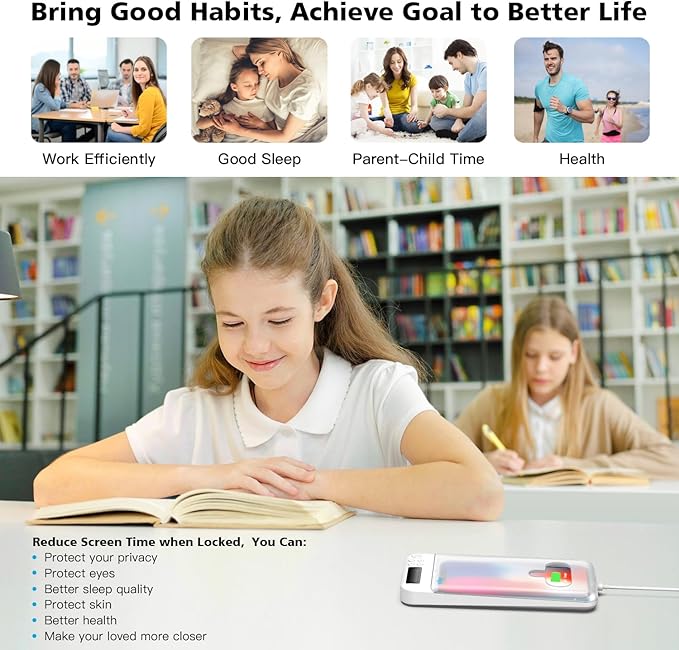 ySky Timed Phone Lock Box for iPhone &amp Android - Self-Control Timer to Help Kids &amp Students Focus Back - Translucent