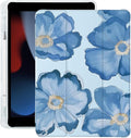 Cute Floral Flower for iPad mini 7 A17 Pro 2024/iPad Mini 6 Case with Pencil Holder Auto Sleep/Wake Blue Leather Soft TPU Back Cover