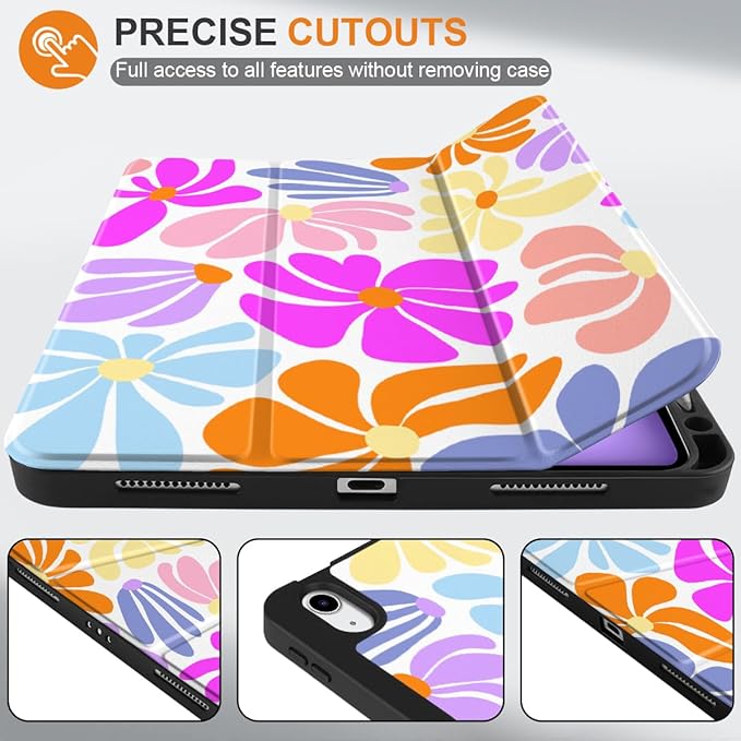 DONGKE for iPad Air 11 Inch Case M4 2026 / M3 2025 / M2 2024 &amp iPad Air 5th 2022 / 4th Gen 2020 10.9 Inch Ultra Thin Soft TPU Back Cover with Pencil Holder Support Auto Wake/Sleep Retro Flowers
