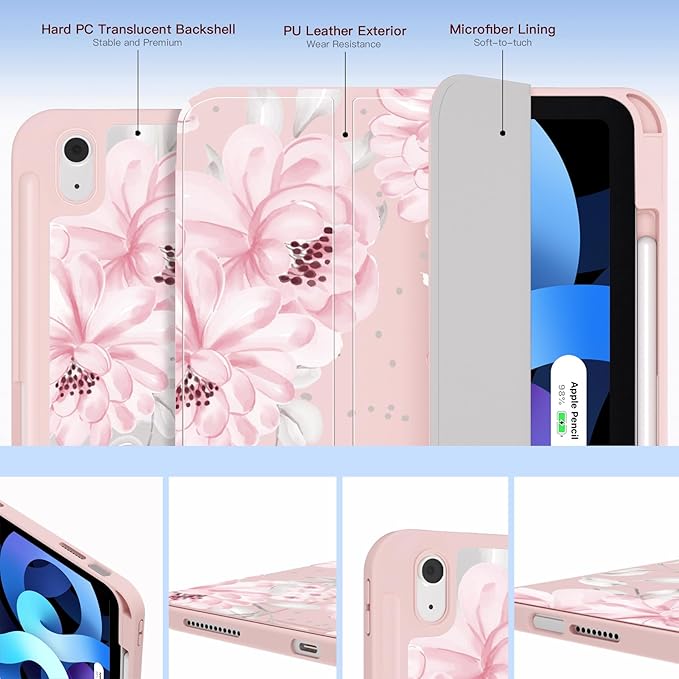 CISSOOK Case for iPad (A16) 11 inch 2025 &amp 10.9 inch iPad 10th Generation 2022 3D Pattern Slim Lightweight Protective Cover + Crystal Hard Back Cover Cute Pink Flower
