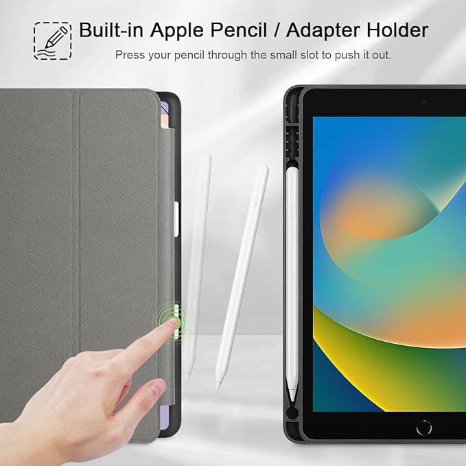 Mektron Designed Printed iPad 10.2 Case 9th Gen (2021)/ 8th Gen (2020)/ 7th Gen (2019) with Pencil Holder Slim Stand Protective Case with Soft TPU Back for iPad 10.2 Inch Tropical Leaves