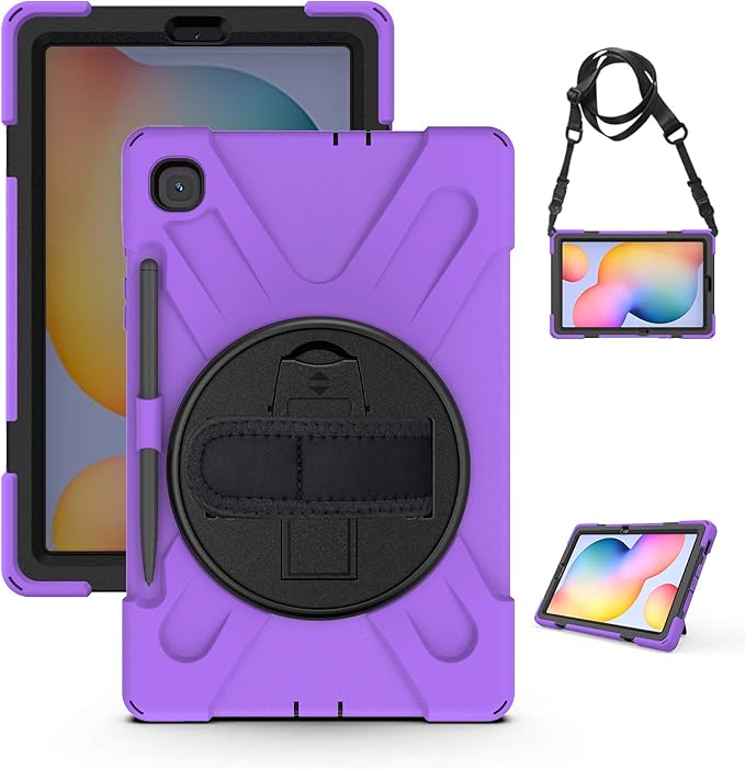 KIQ Shield Series Galaxy S6 Lite Case Heavy Duty Tablet Shockproof Rugged Tab S6 Lite Cover W/Stand Shoulder Strap for Samsung Galaxy Tab S6 Lite 10.4 Inch 2022/2020 P610/P613/P615/P619 - Purple