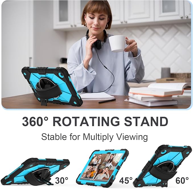 for Samsung Galaxy Tab A11 Plus/A11+ Case 2025 11 Inch Galaxy Tab A9+ Case 2023 Rugged Samsung A11+ Tablet Cover with 360 Rotating Stand Hand Strap Shoulder Strap Screen Protector BlackBlue