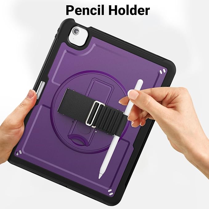 Batianda Case for iPad Air 13-inch 2025 M3 2024 M2 Chip Multilayered Rugged Durable Shockproof Tablet Cover with 360° Rotating Hand Strap Foldable Hidden Stand Purple