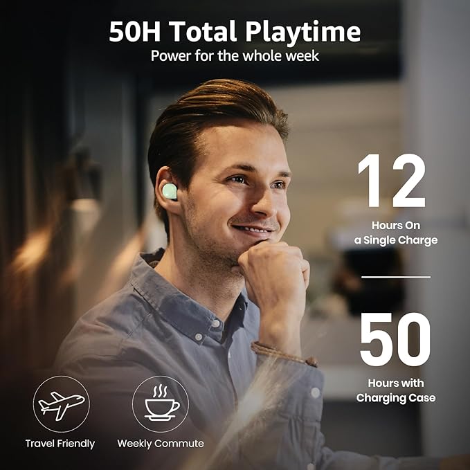 TOZO T6 Wireless Earbuds Bluetooth 5.3 Ear Buds Stereo Sound in Ear Headphones 50 Hours Playtime Wireless Charging Case APP Customizable EQs IPX8 Waterproof Earphones