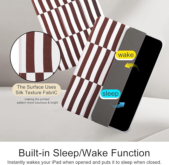 case for ipad 11th Generation11 Inch 2025 (A16 Chip) &amp 10th Gen 10.9 Inch 2022 - Slim Scratch-Resistant Hard PC Translucent Back Shell Smart Cover Wake/Sleep FunctionBrown Irregular Stripes
