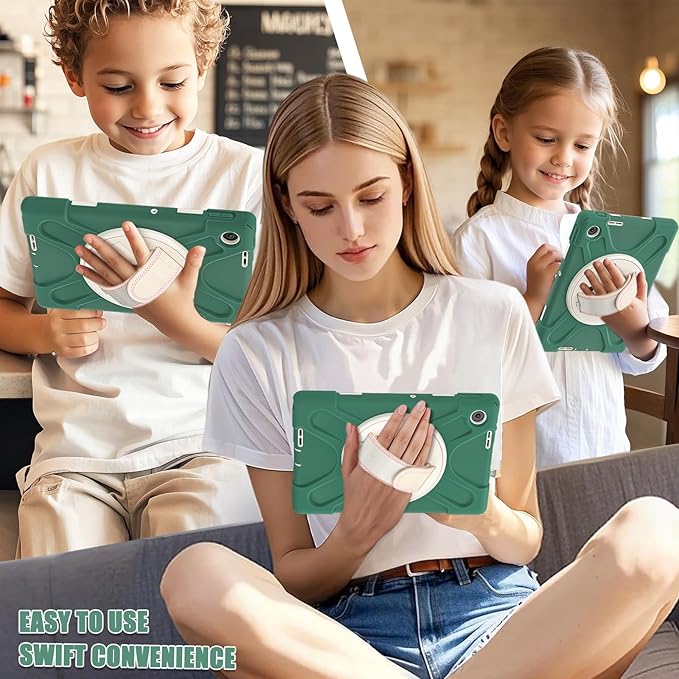 Tablet Case Compatible with Lenovo Tab 10.1(TB-311XU) /K10C TB311FU 2025 Case Protective Heavy Duty Rugged Shockproof Drop Protection Cover Shoulder Strap for Kids Silicone Cover(Green)