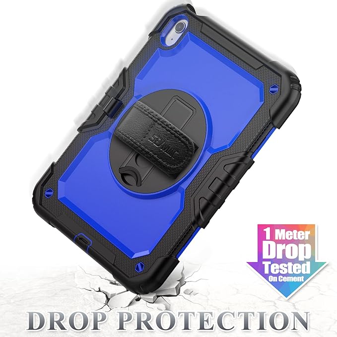SEYMAC stock Case for iPad (A16) 11th/10th Generation 11''/10.9'' 2025/2022 Full-Body Drop Protection Case with Screen Protector &amp360° Rotate Hand Strap/Stand Blue+Black