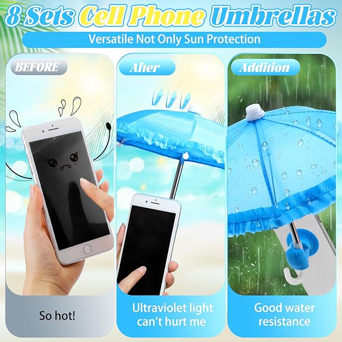 8 Sets Phone Umbrella for Sun Phone Umbrella Cell UV Protection Adjustable Sunshade with Hand Style Suction Cup Outdoor Sun Shield Sunshade for Summer Beach Holiday (Colorful)