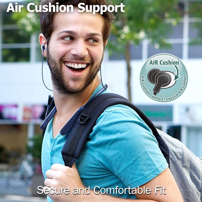 JVC Air Cushion Wireless Earbuds Headphones Bluetooth 5.0 Water Resistant IPX4 Long Life Battery (up to 24 Hours) 3-Button Remote with mic - HAFX41WB Black Medium