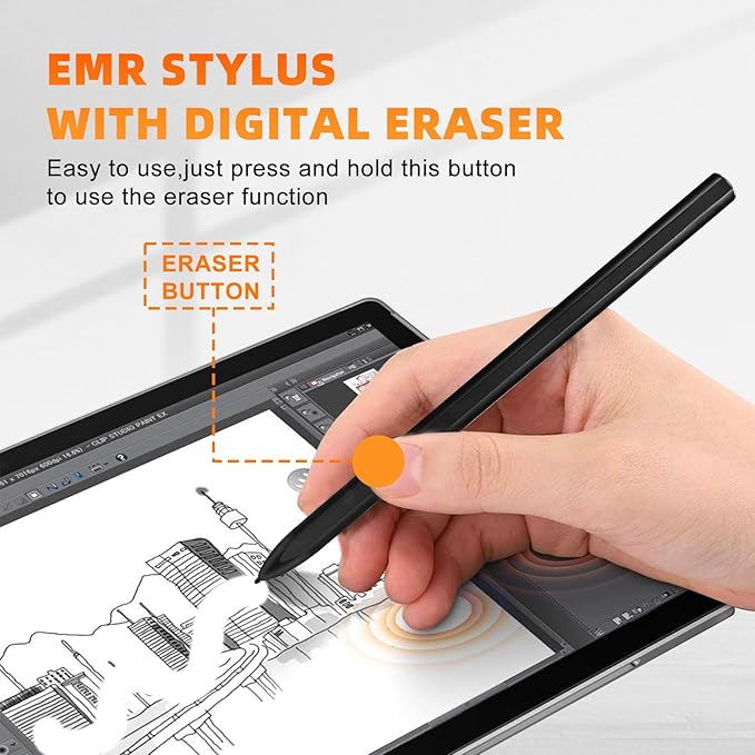 Remarkable 2 Pen EMR Stylus Compatible with Samsung Galaxy Tab S/Boox Note Air 3 / Wacom Drawing Tablet/Kindle Scribe Premium Pen with 3 Extra Tips - EMR Pen with Eraser Black