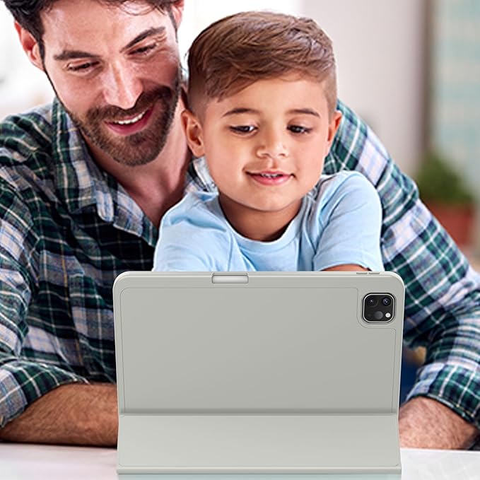 ZryXal iPad Pro 11 Inch Case (M5) 2025/ (M4) 2024 (Model: A2836/A2837/A3006) Trifold Stand Smart Cover with Pencil Holder and Soft TPU Back Auto Wake/Sleep (Smoky Gray)