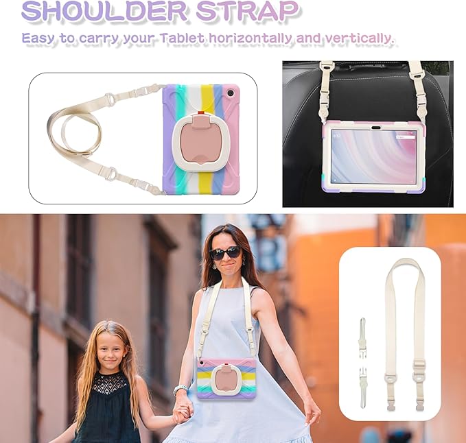All-New Fire HD 10 &amp Fire HD 10 Kids Pro Tablet Case (13th Gen 2023 Release)Heavy Sturdy Shockproof Kids CaseRotating Stand/Carrying Strap (Colourful Pink)