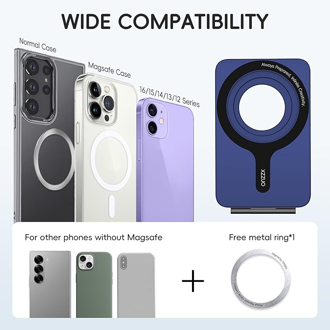 Cell Phone StandAdjustable Height and Angle Foldable Phone Holder for Desk Aluminum Cell Phone HolderStrong Magnetic Phone Stand Compatible with iPhone 16/15/14/13/12 Series (Navy Blue)