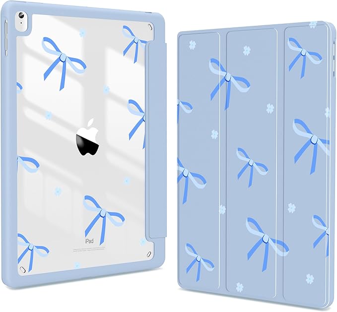 Teryeefi for iPad 10.2 case 2021 Release 9 Generation Built in Pencil Holder - Stand-Auto Wake/Sleep TPU Protection Stand Clear Back Cover for 2020 2019 iPad 7th/8th Case (Blue Bow)