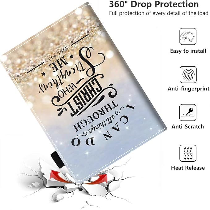 Case for Amazon Kindle Fire HD 10 &amp 10 Plus Tablet 10.1 (13th/11th Generation 2023/2021 Release) - PU Leather Folio Case with Smart Auto Wake/Sleep Rainbow Glitter Quote Bible Verse Phil 4:13