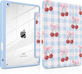 DONGKE for iPad 9th/8th/7th Generation Case 10.2 Inch (2021/2020/2019) [Auto Sleep/Wake &amp Pencil Holder] Clear Acrylic Back Trifold Stand Cover Blue Cherry