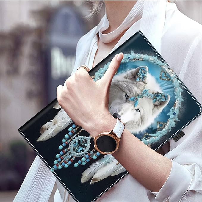 Case Fits Amazon Kindle Fire HD 8 &amp 8 Plus Tablet (12th Generation/10th Generation 2022/2020 Release) 8 Multi-Angle Smart Stand Cover Auto Sleep/WakeWolf Dreamcatcher