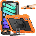 Timecity Case for iPad mini 7th/6th Generation 2024/2021 8.3 inch Full-Body Protective for iPad mini 7/ Mini 6 Case with Screen Protector Pencil Holder Swivel Stand Hand/Shoulder Strap- Orange