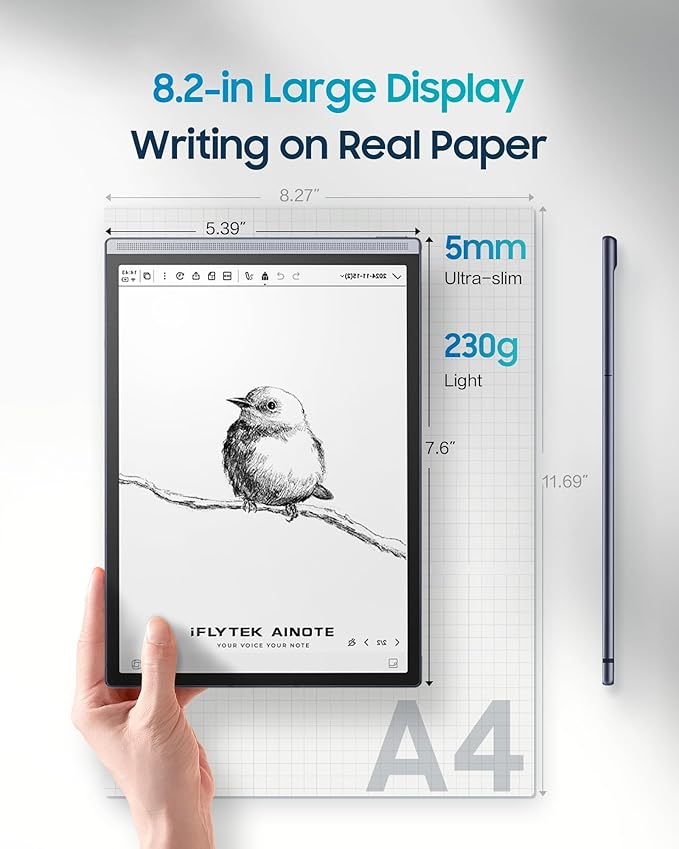 iFLYTEK AINOTE Air 2 Bundle – 8.2 E Ink AI Note-taking Tablet with Stylus 4096 Pressure Levels Digital Notebook with Voice-to-Text Transcription Multi-languages Support Ideal for Meetings &amp S