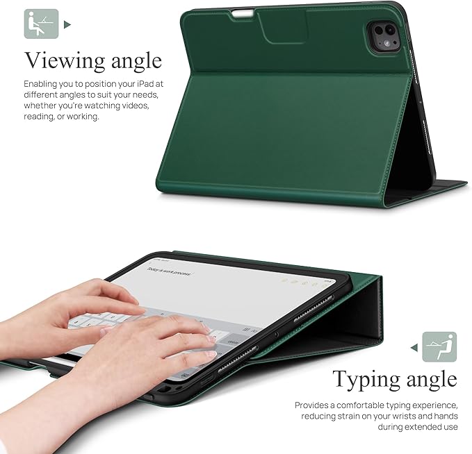 auaua Case for iPad Pro 11 Inch (M5/M4) 2025/2024 with Pencil Holder and Pocket Multiple Angles Viewing Magnetic Closure Auto Sleep/Wake (Green)