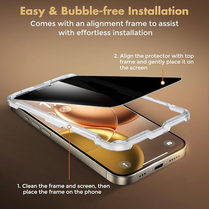 UNBREAKcable Privacy Screen Protector for iPhone 15 Pro Full Coverage Shatterproof Tempered Glass [True 28°Anti Spy] [9H Hardness] [Easy Installation Frame] 2-Pack Private Screen for iPhone 15 Pro