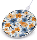 Blue and Orange Flowers on White Background Wireless Charger Fast Wireless Charging Pad with USB Cable 10W Anti-Slip Magnetic Wireless Charger Portable Slim Charger Puck Travel Charging Station