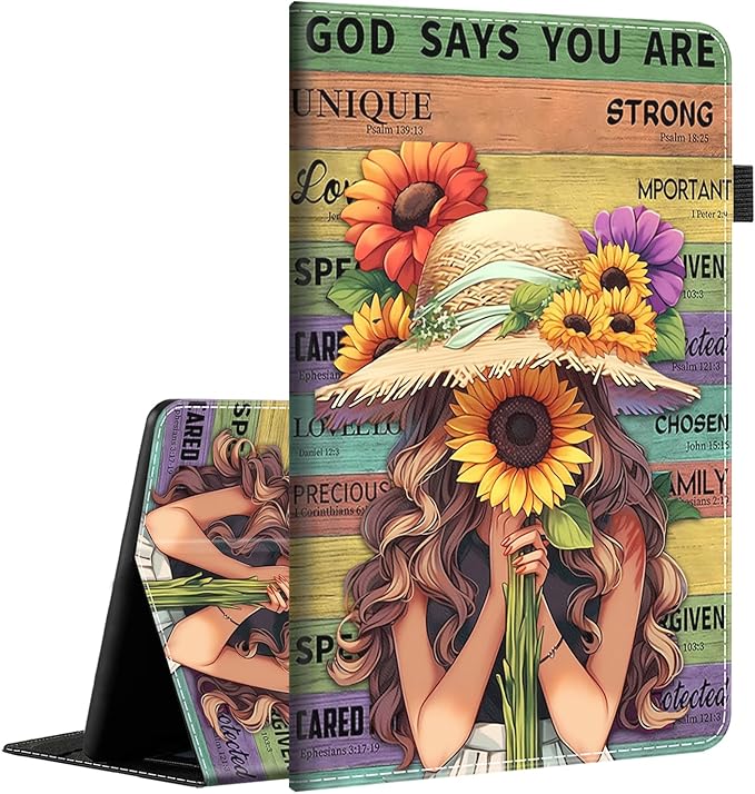 Case Fits Amazon Kindle Fire HD 8 &amp 8 Plus Tablet (12th Generation/10th Generation 2022/2020 Release) 8 Multi-Angle Smart Stand Cover Auto Sleep/WakeBlack Girl African Women Girl Sunflower