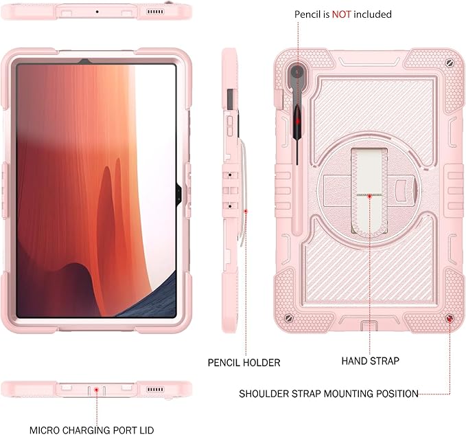 Tablet Case Compatible with Samsung Galaxy Tab S10 FE Plus 13.1 Inch 2025 Model (SM-X620/X626) CaseHeavy Duty Shockproof Rugged Protection Cover Stand &ampHand Strap+Shoulder Strap(Rose Gold)