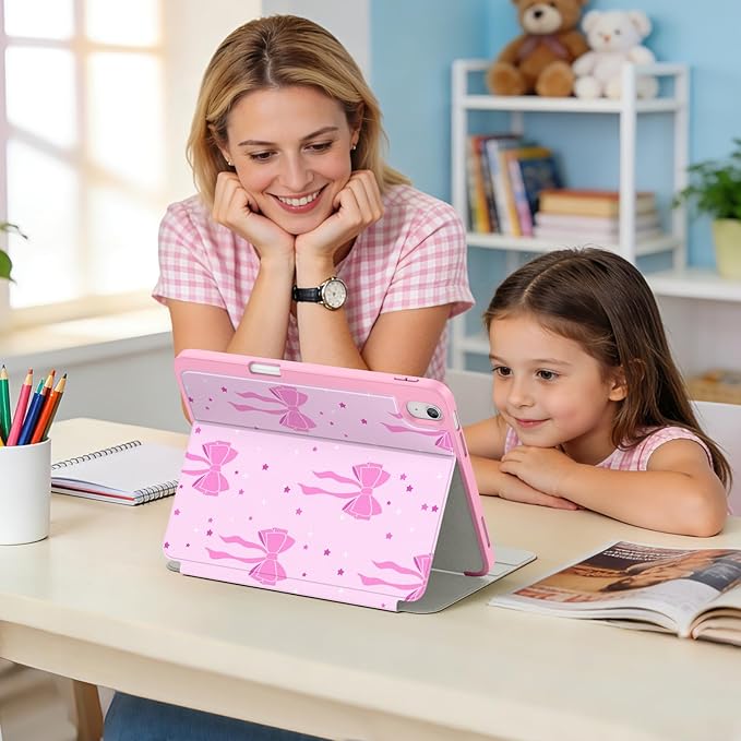 Supveco Case for iPad (A16) 11th Generation 11 inch (2025)iPad 10th Generation 10.9 inch (2022) with Pencil HolderPremium Folio Stand Case with Soft TPU Back CoverAuto Wake/Sleep-Pink Bows