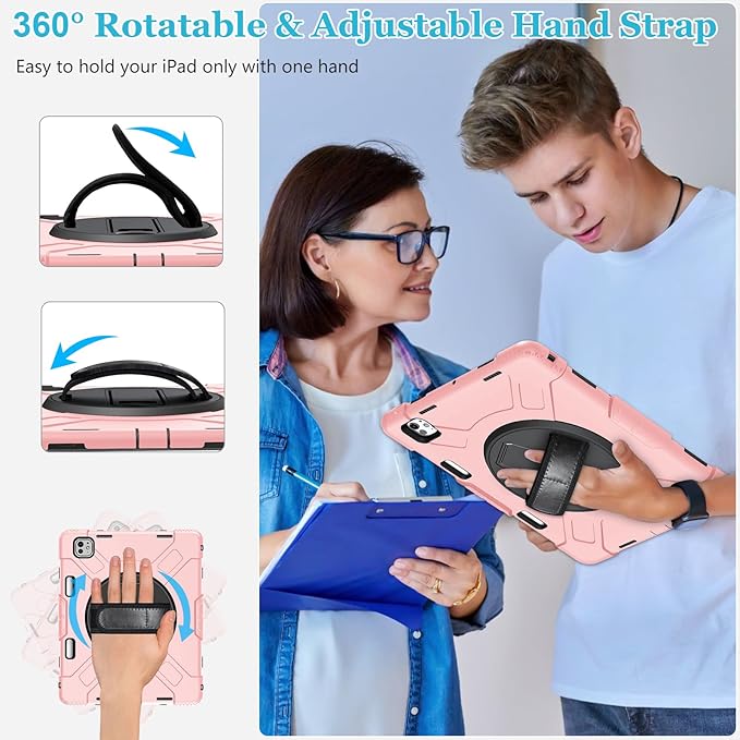 Case for iPad Air 13 Inch M4/M3/M2 (2026/2025/2024): Silicone Shockproof Case with Screen Protector - Stand - Handle - Shoulder Strap - Pen Holder- Pink