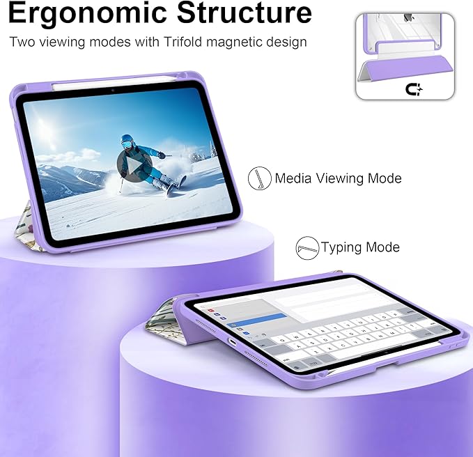 DONGKE for iPad Pro 11-Inch Case (M5 2025 / M4 2024) 6th/5th Generation [Auto Sleep/Wake &amp Pencil Pro Holder] Clear Acrylic Back Smart Trifold Stand Cover Purple Botanical Wildflower