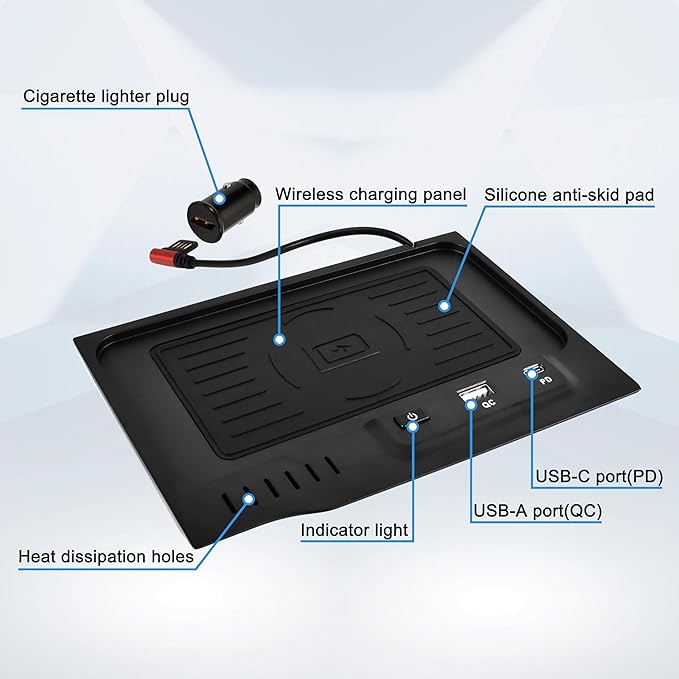 Wireless Charger for 2019 2020 2021-2024 Nissan Altima L34 Style Accessories USB-A USB-C Phone Wireless Fast Charging Panel for S/SR/SV/SR VC-Turbo/SL/Platinum/latinum VC-Turbo/Edition One