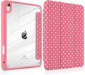 Case for iPad A16 11th Generation 11 inch 2025 iPad 10th Generation 10.9 inch 2022 -[Built-in Pencil Holder] Shockproof Clear Hard Back Trifold Stand Auto Wake/Sleep Rose red White dot