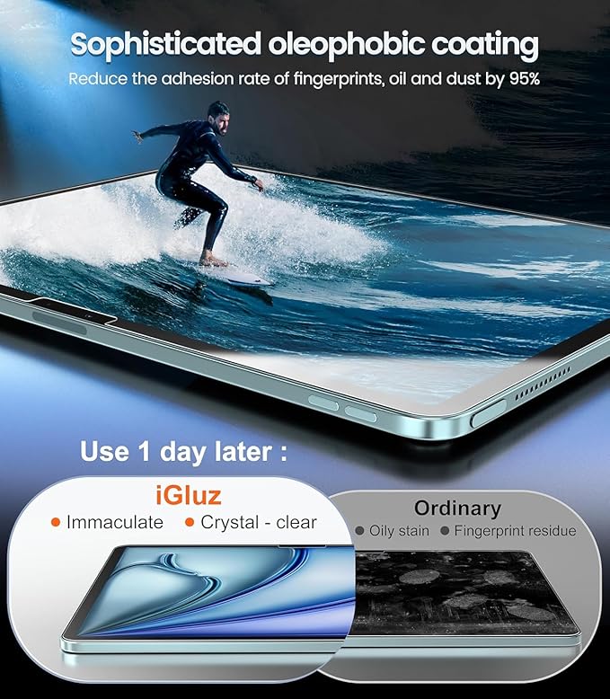 iGluz 2 Pack Screen Protector for iPad Air 13(7th/6th Gen.) M3/M2 2025/2024 9H+ Tempered Glass Screen Protector with Easy-Install Box[12FT Military Grade Shatterproof] HD ClarityScratch Resistant