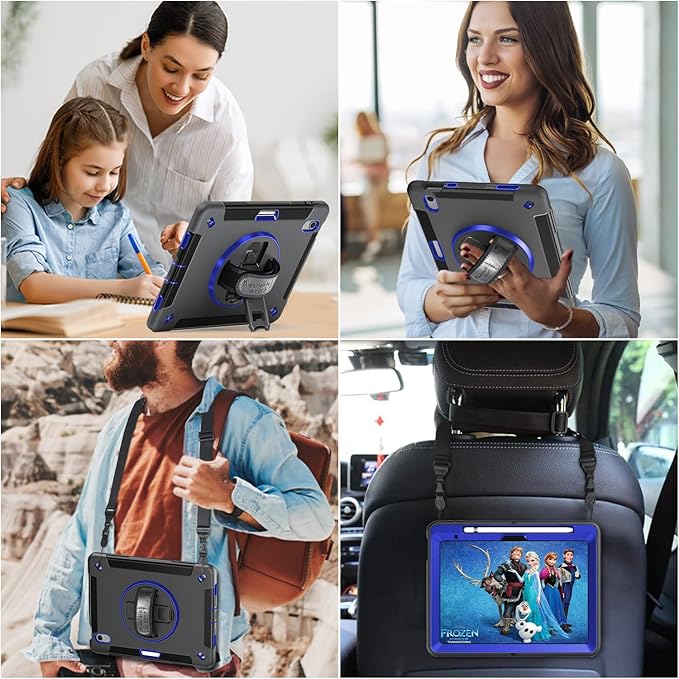 Case for iPad (A16) 11th/10th Generation Case: Protective Cover for iPad 11th Gen 11 Inch 2025 &amp10th Gen 10.9 2022 with Screen Protector- Stand- Shoulder Strap- Handle- Pencil Holder-Blue+Black