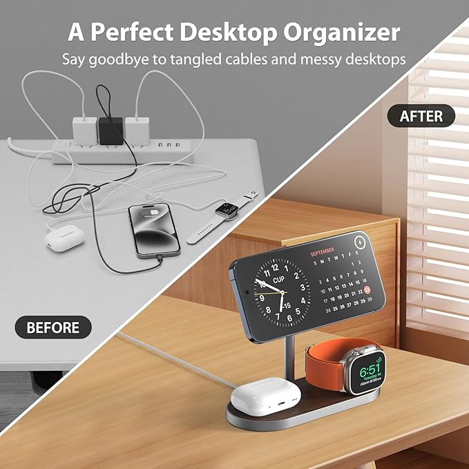 KU XIU X23 PRO 3 in 1 Magnetic Wireless Charging Stand for iPhone AirPods iWatch &amp Qi Smartphone Wireless Charging Station for iPhone 16/15/14/13/12 Apple Watch Ultra/9/8/7 AirPods 4/3/Pro/Pro