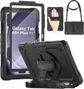 DUNNO Case for Samsung Galaxy Tab A9+ Plus 11 Inch 2023 Shockproof Case with Screen Protector 360° Rotating Stand Hand &amp Shoulder Strap for Galaxy Tab A9 Plus Tablet (Black)