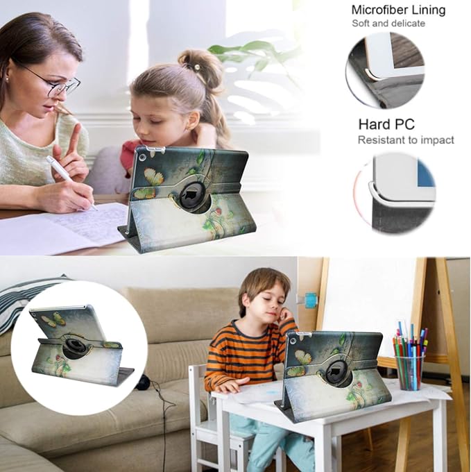 Case for ipad pro 12.9 inch 2nd &amp 1st Generation Model MP6G2LL/A MQDA2LL/A MPLL2LL/A ML0F2LL/A ML3K2LL/A ML0N2LL/A ML0R2LL/A with Rotating Stand Auto Sleep/Wake Butterfly Flower Design