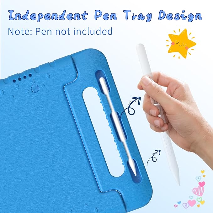 for iPad Pro 11 inch Case 2024 M4 5th Generation Kids Proof Case for iPad 11 Pro Protective Cover for iPad Pro 11 with Pencil Holder Anti-Slip Handle Stand Blue