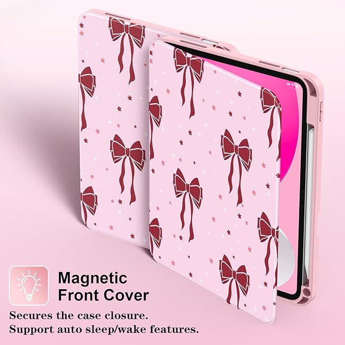 Supveco Case for iPad (A16) 11th Generation 11 inch (2025)iPad 10th Generation 10.9 inch (2022) with Pencil HolderPremium Folio Stand Case with Soft TPU Back CoverAuto Wake/Sleep-Red Bows