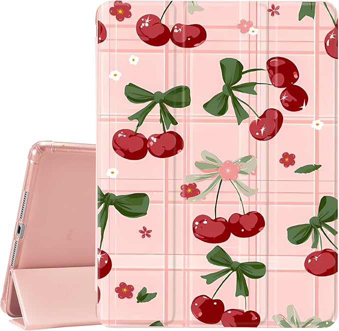 JOYLAND for iPad 9th/8th/7th Generation 10.2 inch (2021/2020/2019) with Pencil Holder-Auto Wake/SleepCute Pink Cherry Cover Anti-Scratch Shockproof Premium Folio Stand CasePink